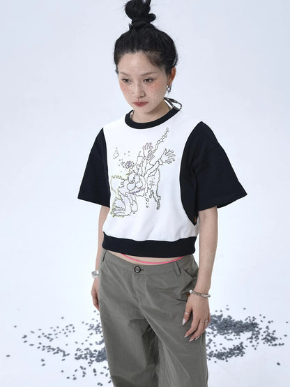 Map Print Cropped Cotton Tee