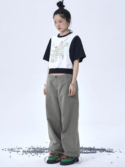 Map Print Cropped Cotton Tee
