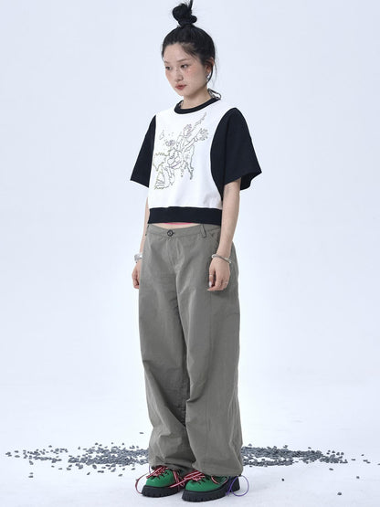 Achihara Map Print Cropped Cotton Tee
