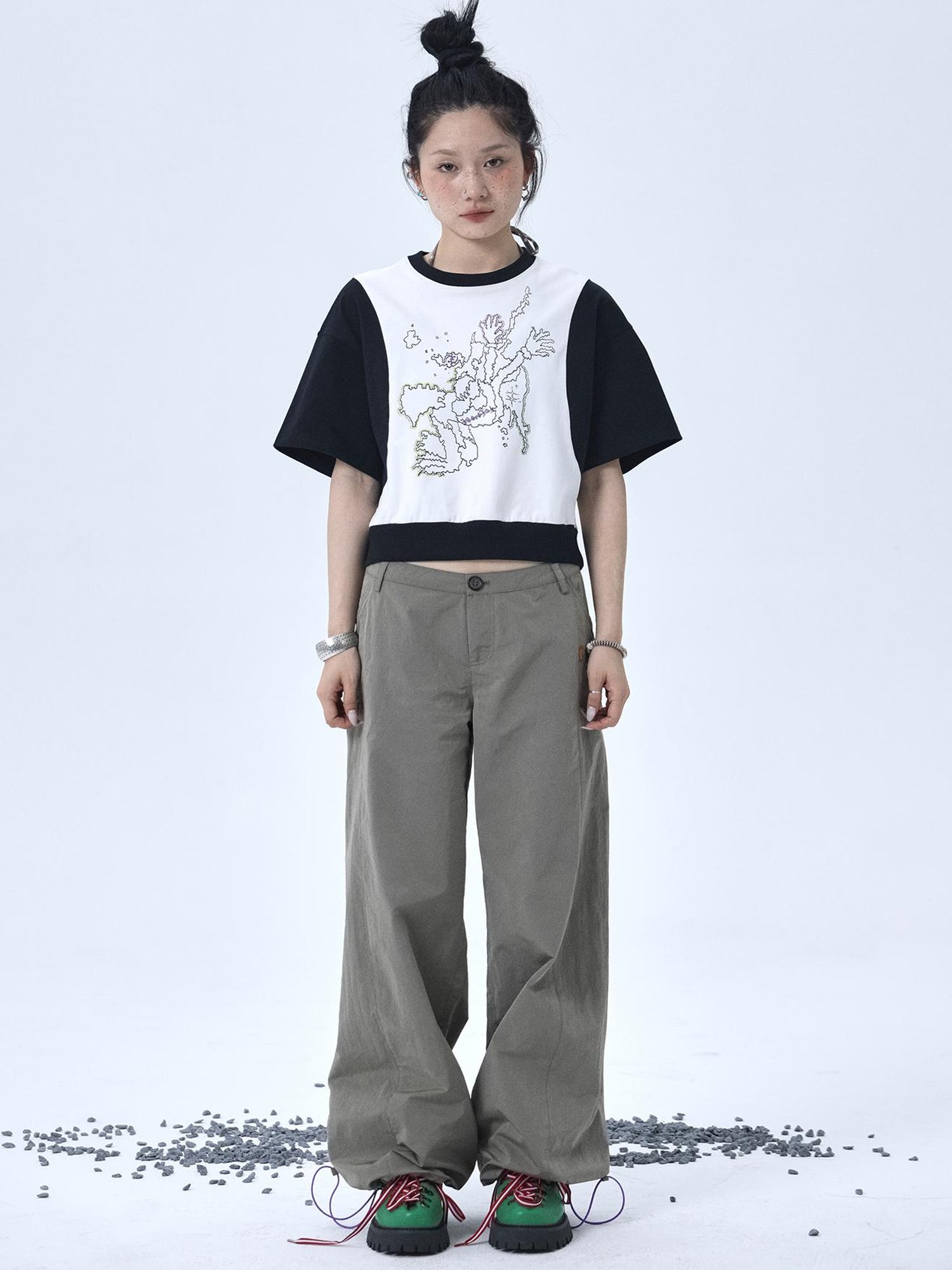 Achihara Map Print Cropped Cotton Tee