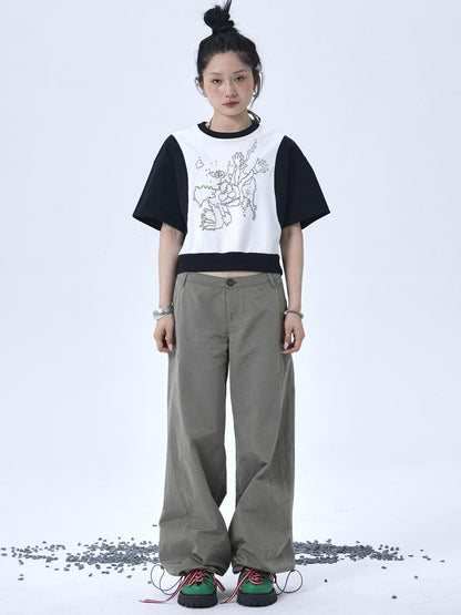 Achihara Map Print Cropped Cotton Tee