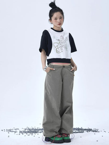 Map Print Cropped Cotton Tee