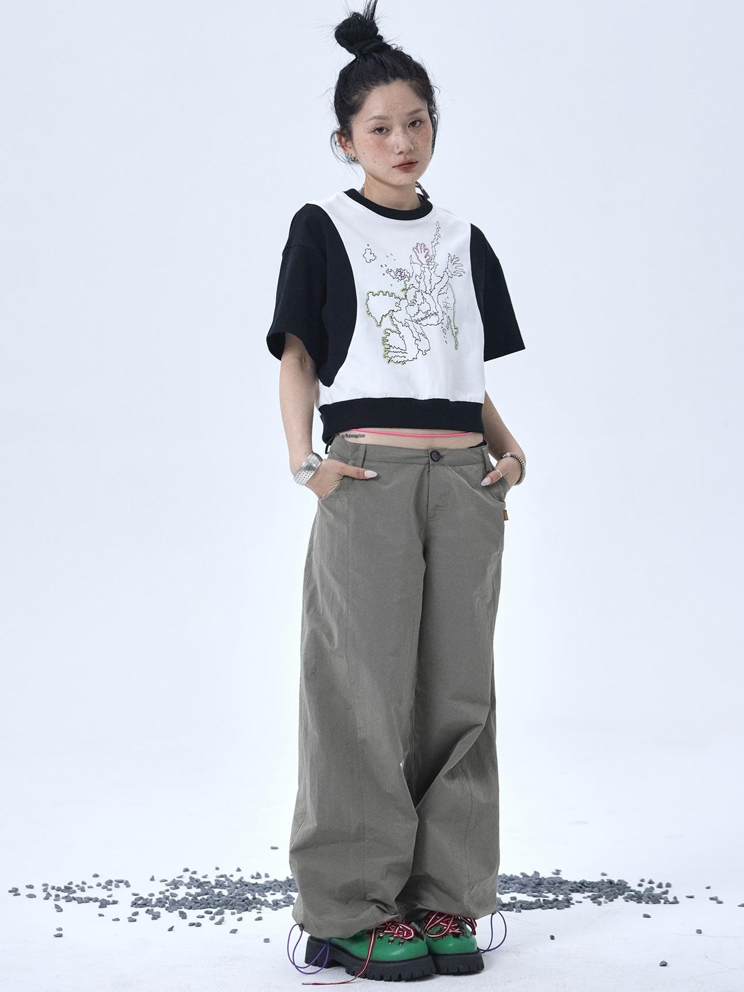 Achihara Map Print Cropped Cotton Tee