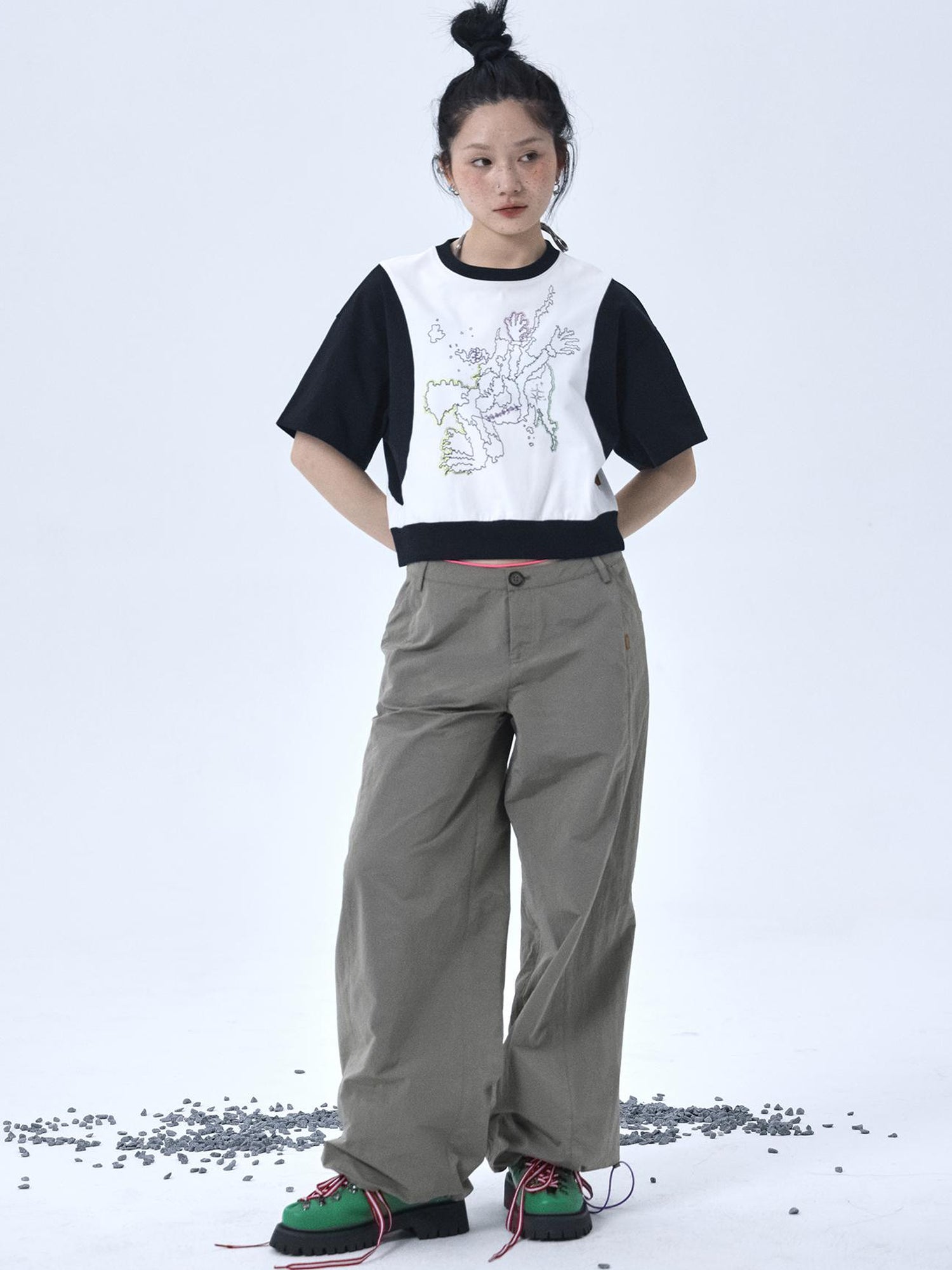 Achihara Map Print Cropped Cotton Tee
