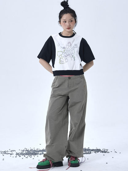 Achihara Map Print Cropped Cotton Tee