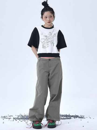 Achihara Map Print Cropped Cotton Tee