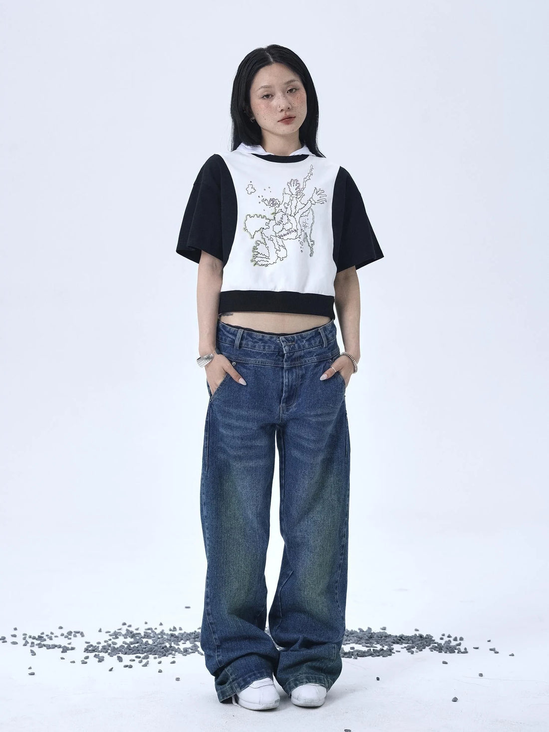 Map Print Cropped Cotton Tee