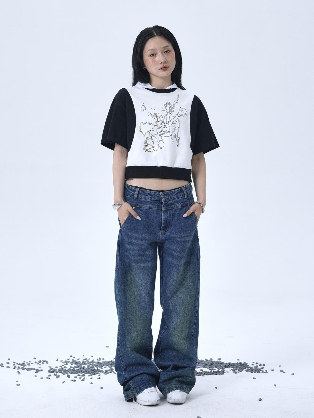 Achihara Map Print Cropped Cotton Tee