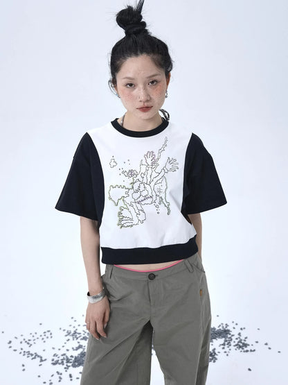 Map Print Cropped Cotton Tee