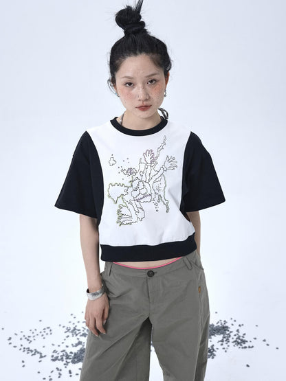 Achihara Map Print Cropped Cotton Tee