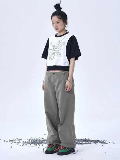 Map Print Cropped Cotton Tee