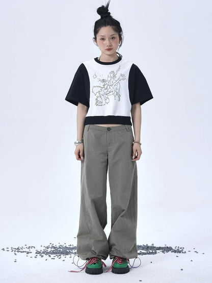 Map Print Cropped Cotton Tee