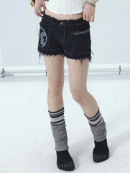 Maria Vintage Washed Denim Shorts Frayed Hem