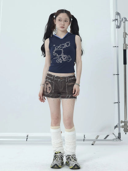 Maria Vintage Washed Denim Shorts Frayed Hem