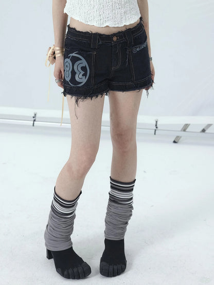 Maria Vintage Washed Denim Shorts Frayed Hem