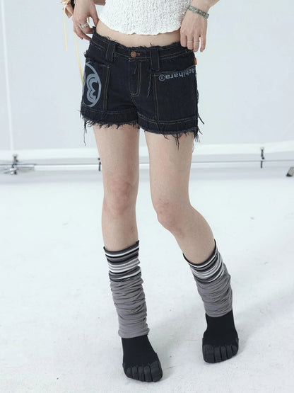 Maria Vintage Washed Denim Shorts Frayed Hem