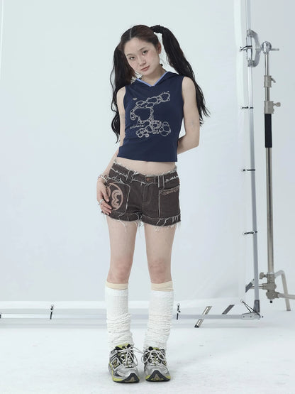 Maria Vintage Washed Denim Shorts Frayed Hem
