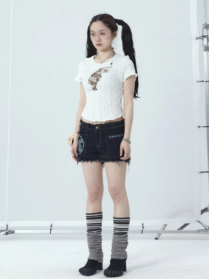 Maria Vintage Washed Denim Shorts Frayed Hem