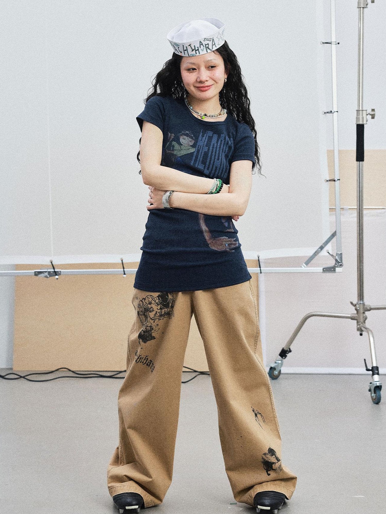 Achihara Meraki Universe T Shirt Dress V Neck Long Sleeve