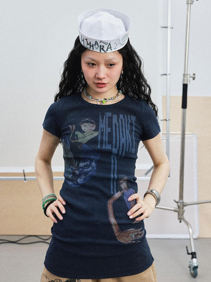 Achihara Meraki Universe T Shirt Dress V Neck Long Sleeve