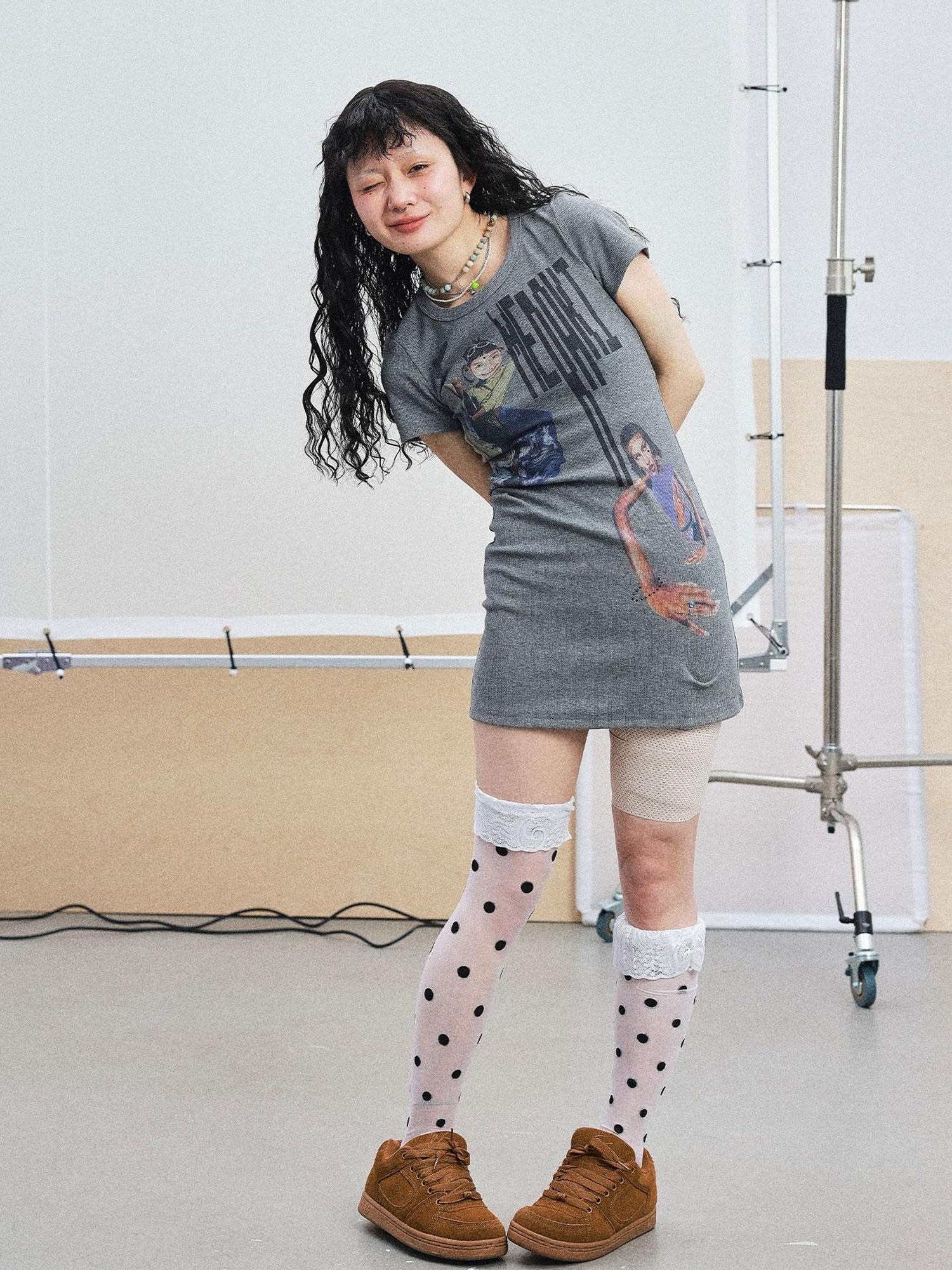 Achihara Meraki Universe T Shirt Dress V Neck Long Sleeve
