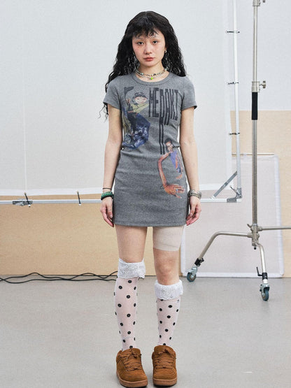 Achihara Meraki Universe T Shirt Dress V Neck Long Sleeve