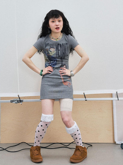 Achihara Meraki Universe T Shirt Dress V Neck Long Sleeve