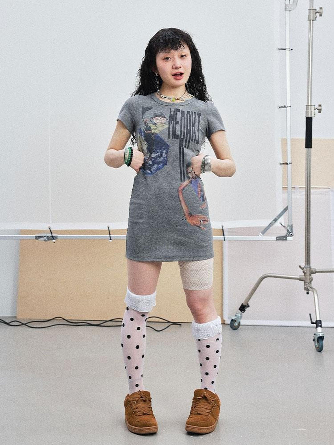 Achihara Meraki Universe T Shirt Dress V Neck Long Sleeve