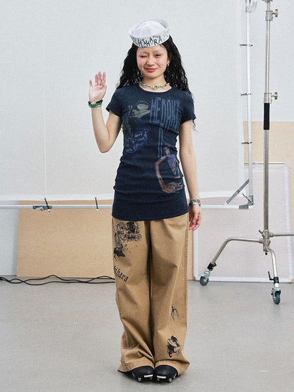 Achihara Meraki Universe T Shirt Dress V Neck Long Sleeve