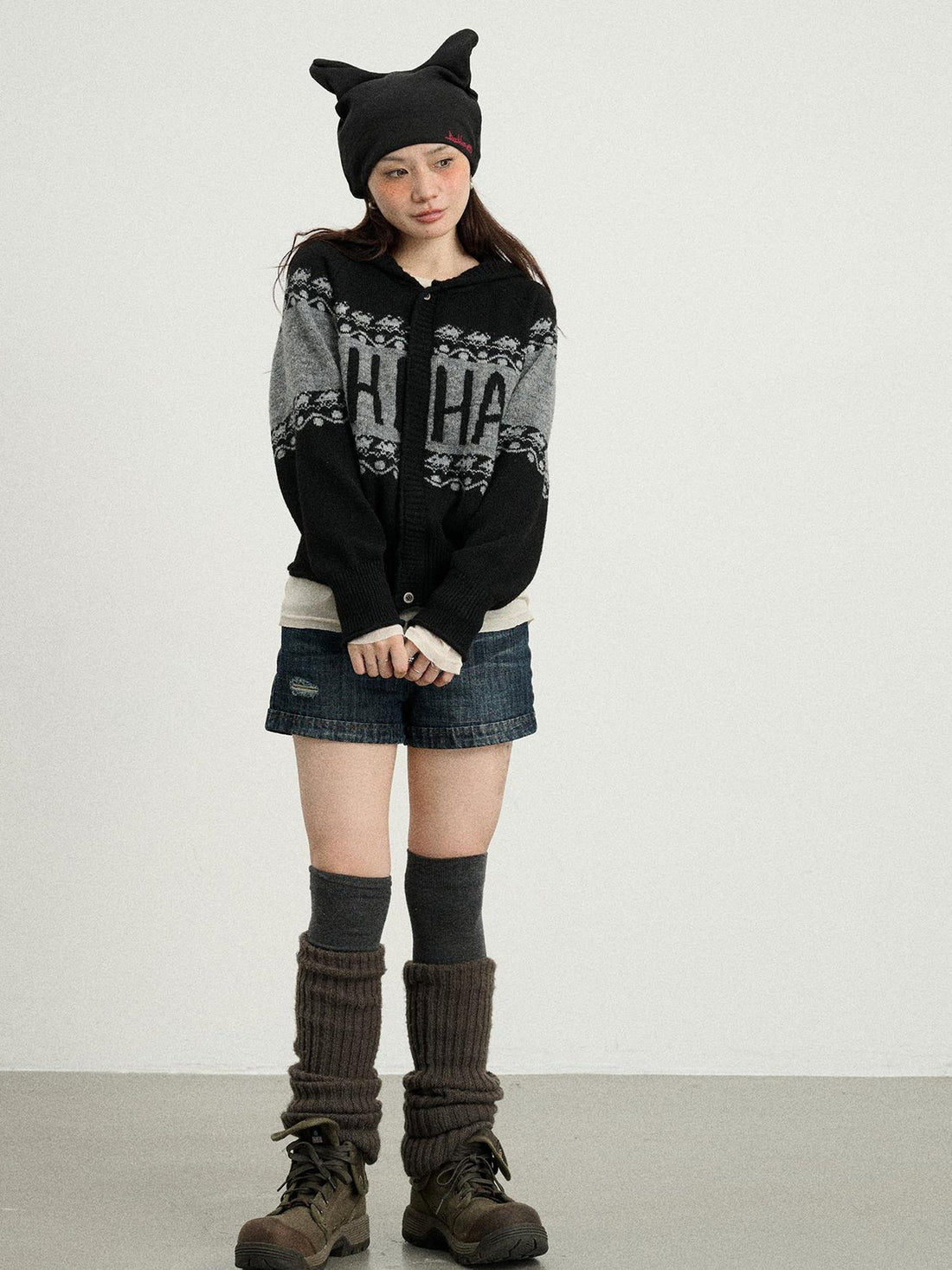 Achihara Milk Tea Hoodie Knit Sweater