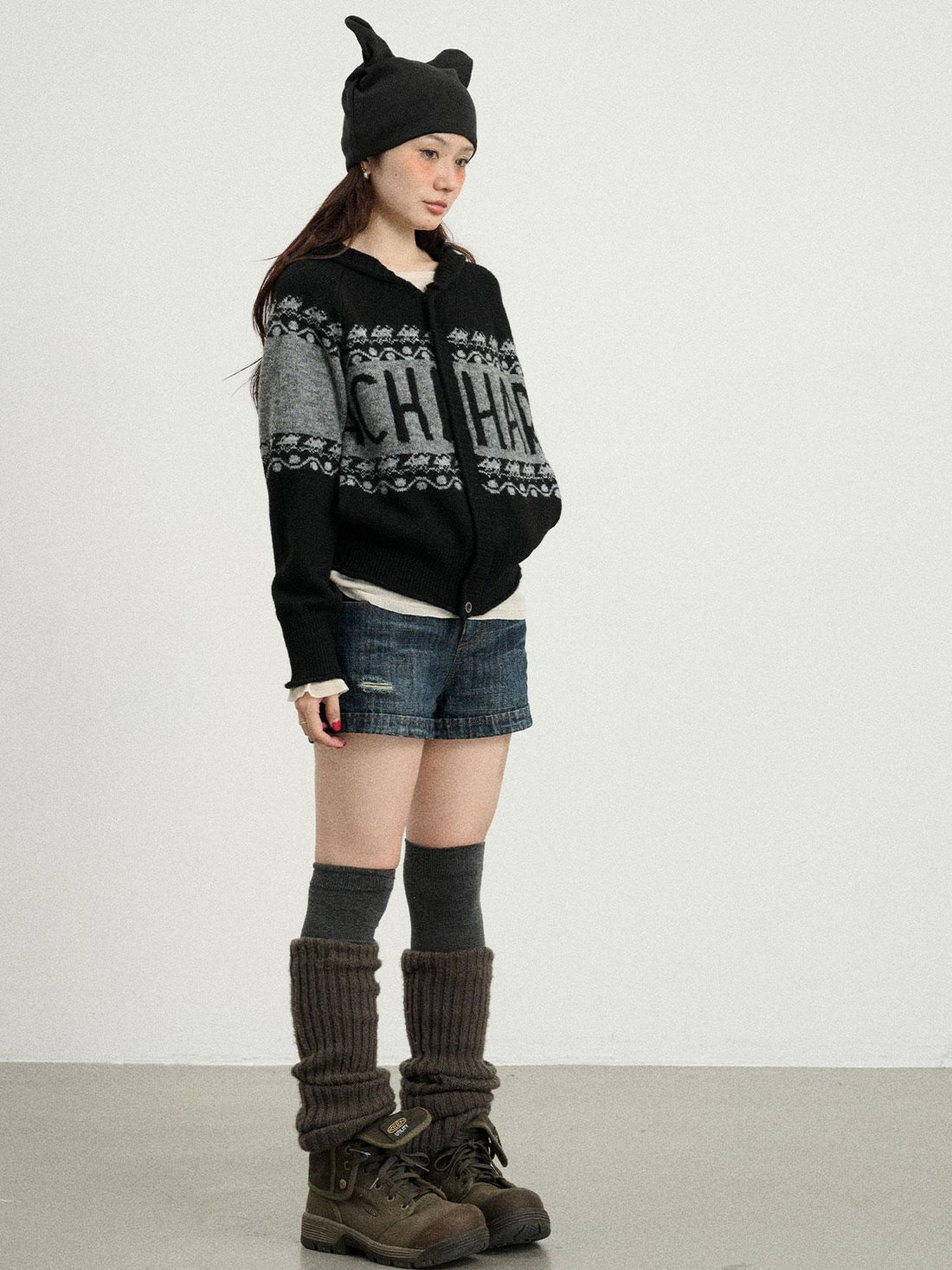 Achihara Milk Tea Hoodie Knit Sweater