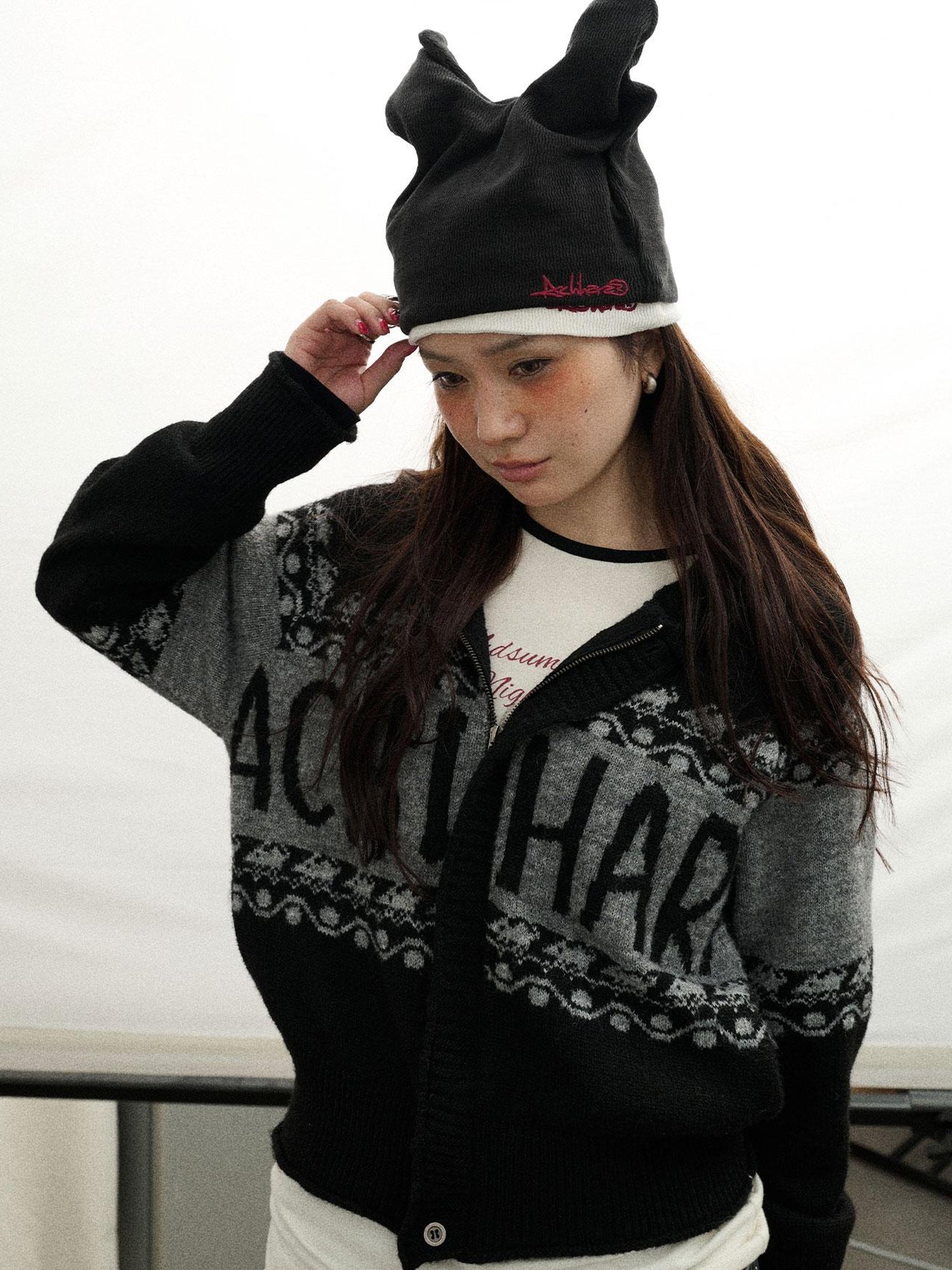 Achihara Milk Tea Hoodie Knit Sweater