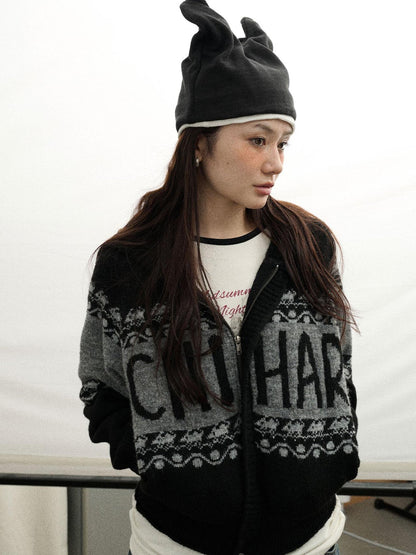 Achihara Milk Tea Hoodie Knit Sweater