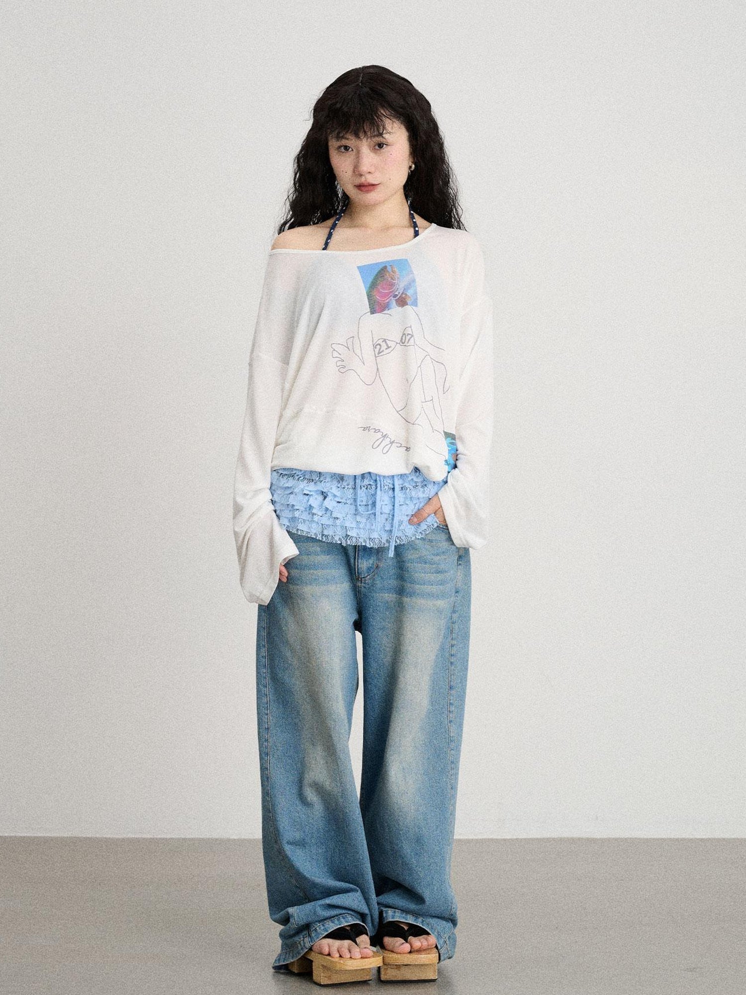 Achihara Mint Cloud Washed Straight Jeans