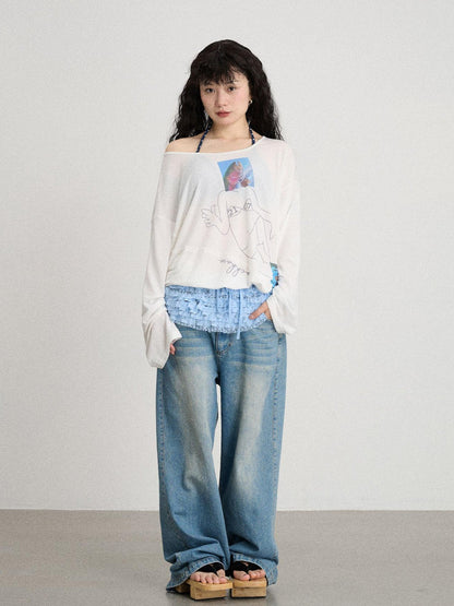 Achihara Mint Cloud Washed Straight Jeans