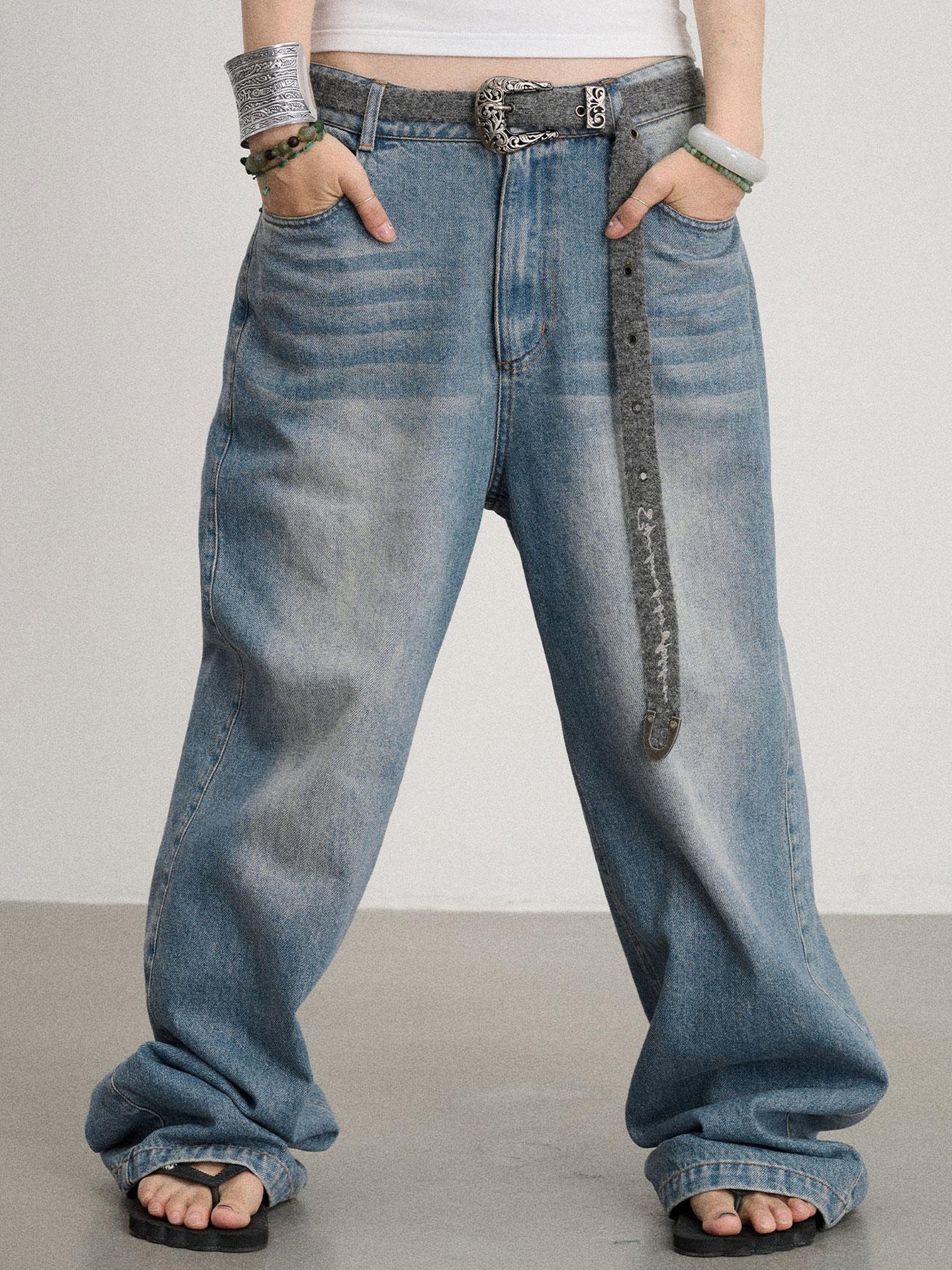 Achihara Mint Cloud Washed Straight Jeans