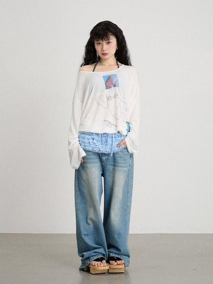 Achihara Mint Cloud Washed Straight Jeans
