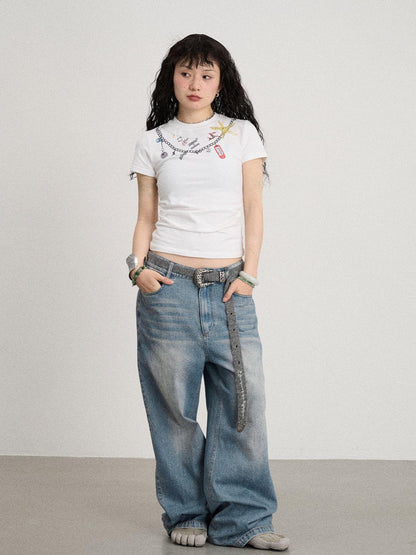 Achihara Mint Cloud Washed Straight Jeans