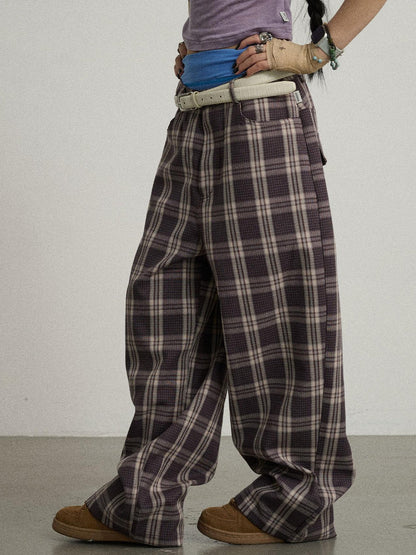 Achihara Mosaic Checkered Wide Leg Trousers With Embroidered Cuffs