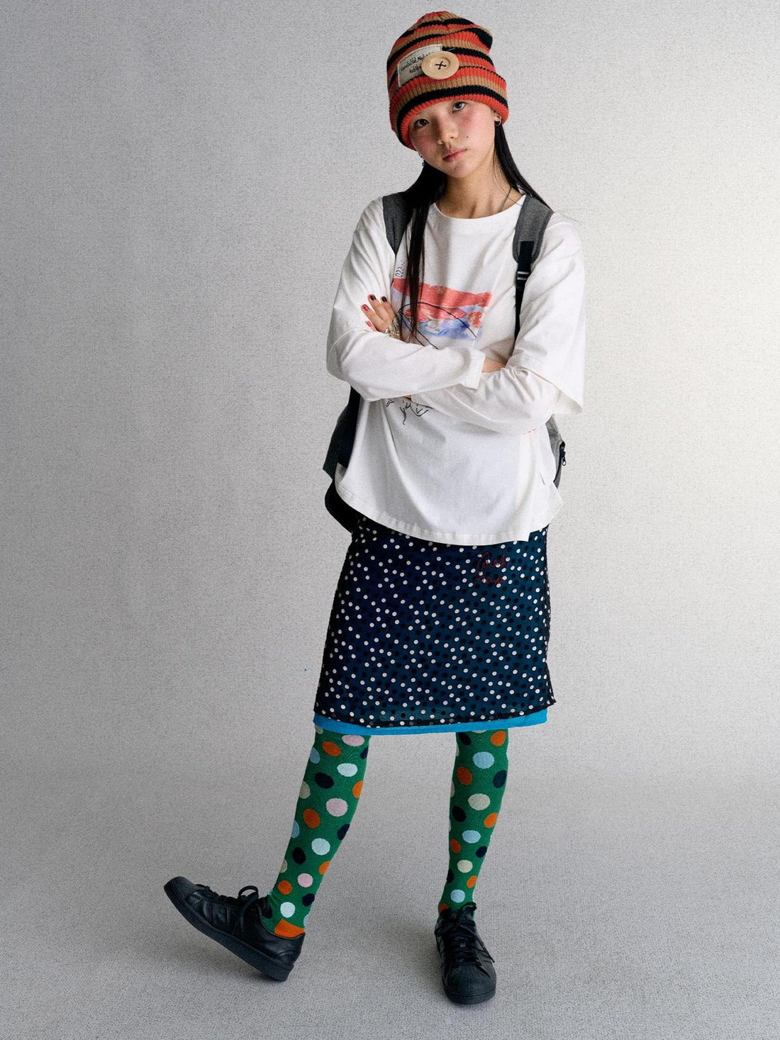 Achihara Mushroom Print Rhinestone Faux Layered Women&