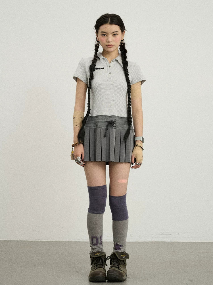 Achihara Nerd Skirt Pleated Polo Dress-2