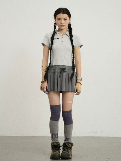 Achihara Nerd Skirt Pleated Polo Dress-2