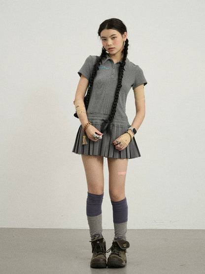 Achihara Nerd Skirt Pleated Polo Dress-3