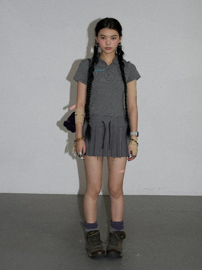 Achihara Nerd Skirt Pleated Polo Dress-5