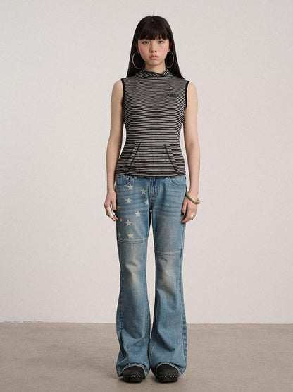 Achihara No Padding Soft Stretch Cotton Spandex Mock Neck Cropped Striped Women Tank Tops