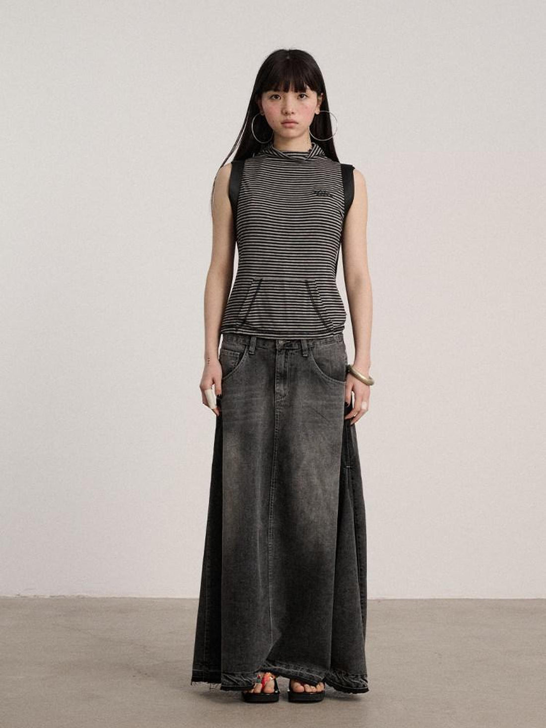 Achihara No Padding Soft Stretch Cotton Spandex Mock Neck Cropped Striped Women Tank Tops