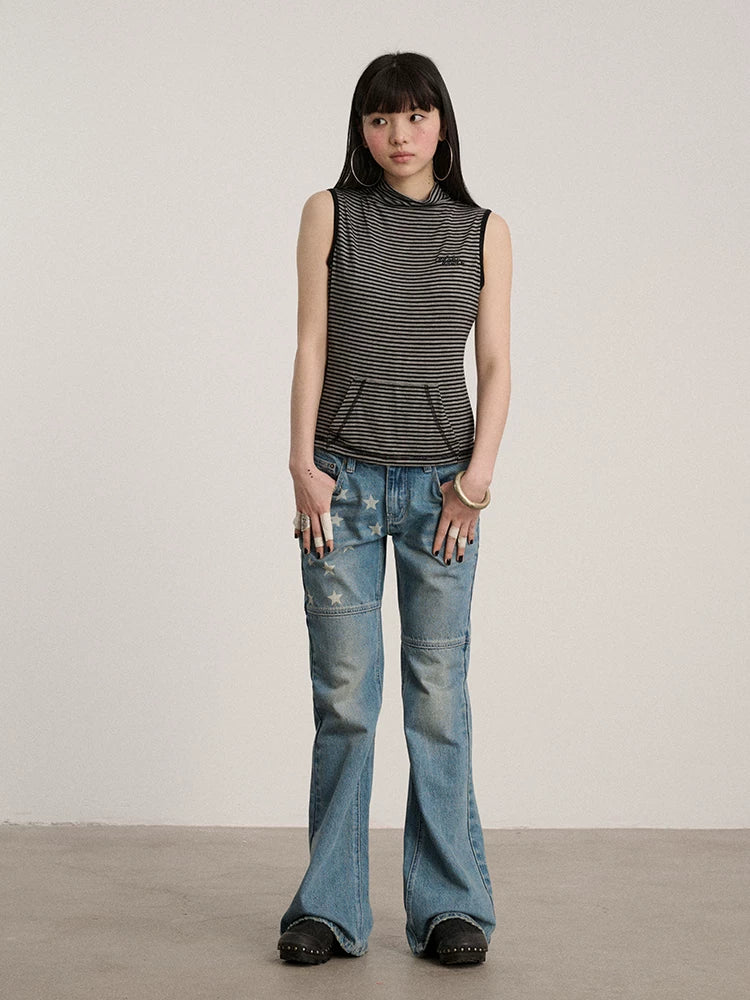 Achihara No Padding Soft Stretch Cotton Spandex Mock Neck Cropped Striped Women Tank Tops-4