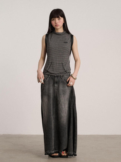Achihara No Padding Soft Stretch Cotton Spandex Mock Neck Cropped Striped Women Tank Tops
