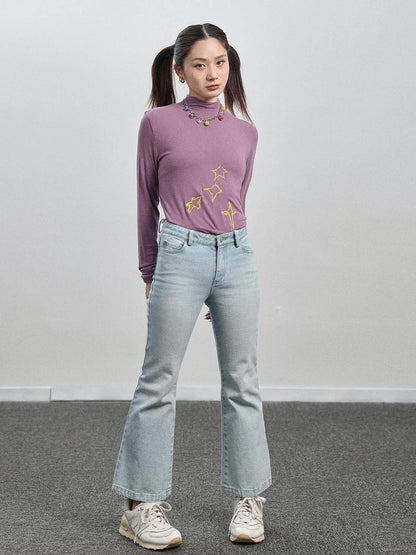 Nu Disco Flared Cropped Jeans In Light Blue