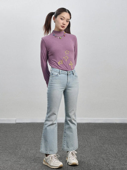 Nu Disco Flared Cropped Jeans In Light Blue